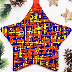 Orange, Blue And Yellow Pattern Star Ornament (two Sides) 