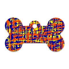 Orange, Blue And Yellow Pattern Dog Tag Bone (two Sides)