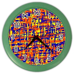 Orange, Blue And Yellow Pattern Color Wall Clocks by Valentinaart