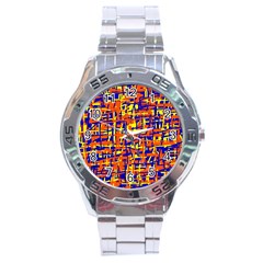 Orange, Blue And Yellow Pattern Stainless Steel Analogue Watch