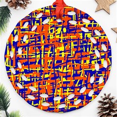 Orange, Blue And Yellow Pattern Round Filigree Ornament (2side) by Valentinaart