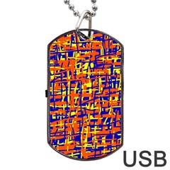 Orange, Blue And Yellow Pattern Dog Tag Usb Flash (two Sides) 