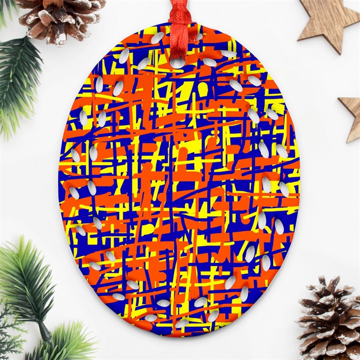 Orange, blue and yellow pattern Oval Filigree Ornament (2-Side) 