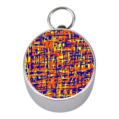 Orange, Blue And Yellow Pattern Mini Silver Compasses