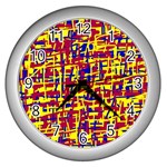 Red, yellow and blue pattern Wall Clocks (Silver)  Front