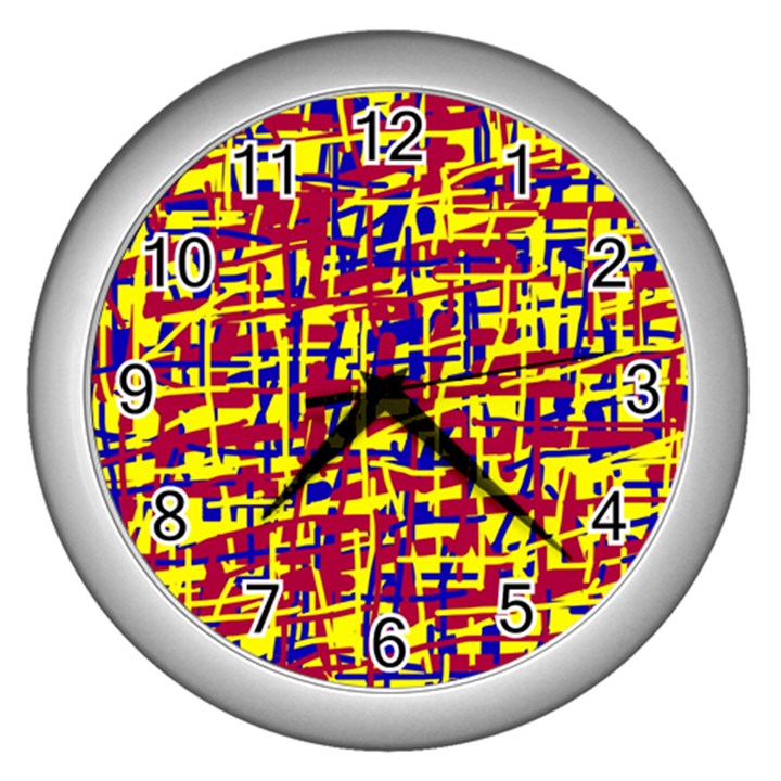 Red, yellow and blue pattern Wall Clocks (Silver) 