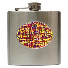 Red, Yellow And Blue Pattern Hip Flask (6 Oz)