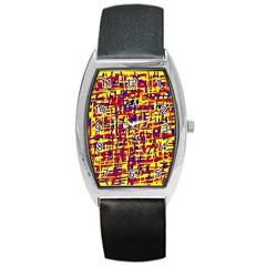 Red, Yellow And Blue Pattern Barrel Style Metal Watch