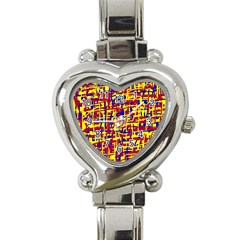 Red, Yellow And Blue Pattern Heart Italian Charm Watch by Valentinaart