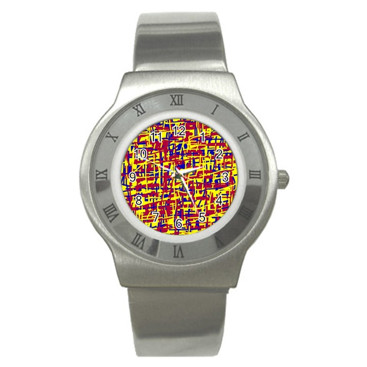 Red, yellow and blue pattern Stainless Steel Watch