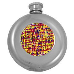 Red, Yellow And Blue Pattern Round Hip Flask (5 Oz) by Valentinaart