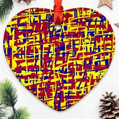 Red, Yellow And Blue Pattern Heart Ornament (2 Sides) by Valentinaart