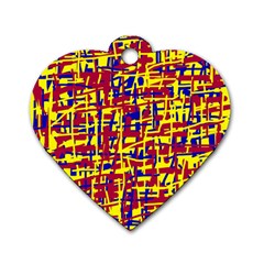 Red, Yellow And Blue Pattern Dog Tag Heart (two Sides) by Valentinaart