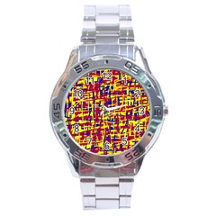 Red, Yellow And Blue Pattern Stainless Steel Analogue Watch