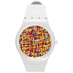 Red, yellow and blue pattern Round Plastic Sport Watch (M) Front