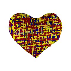 Red, Yellow And Blue Pattern Standard 16  Premium Heart Shape Cushions