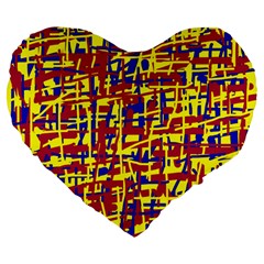 Red, Yellow And Blue Pattern Large 19  Premium Heart Shape Cushions