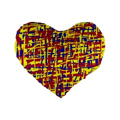 Red, Yellow And Blue Pattern Standard 16  Premium Flano Heart Shape Cushions