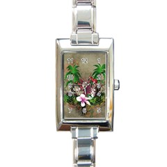 Wonderful Tropical Design With Palm And Flamingo Rectangle Italian Charm Watch by FantasyWorld7