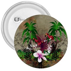 Wonderful Tropical Design With Palm And Flamingo 3  Buttons by FantasyWorld7