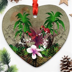 Wonderful Tropical Design With Palm And Flamingo Ornament (heart) 