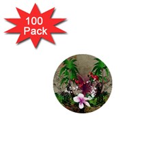 Wonderful Tropical Design With Palm And Flamingo 1  Mini Buttons (100 Pack)  by FantasyWorld7