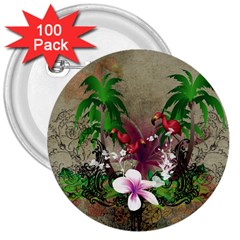 Wonderful Tropical Design With Palm And Flamingo 3  Buttons (100 Pack) 