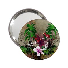 Wonderful Tropical Design With Palm And Flamingo 2 25  Handbag Mirrors