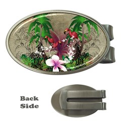 Wonderful Tropical Design With Palm And Flamingo Money Clips (oval) 