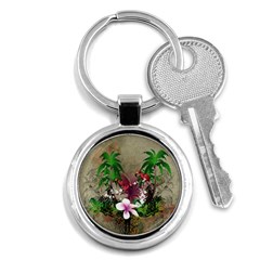 Wonderful Tropical Design With Palm And Flamingo Key Chains (round) 