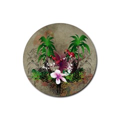 Wonderful Tropical Design With Palm And Flamingo Rubber Coaster (round)  by FantasyWorld7