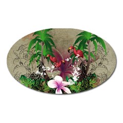 Wonderful Tropical Design With Palm And Flamingo Oval Magnet by FantasyWorld7