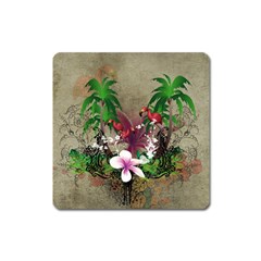 Wonderful Tropical Design With Palm And Flamingo Square Magnet