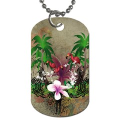 Wonderful Tropical Design With Palm And Flamingo Dog Tag (two Sides) by FantasyWorld7