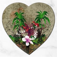 Wonderful Tropical Design With Palm And Flamingo Jigsaw Puzzle (heart)