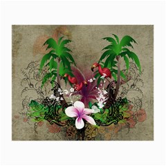 Wonderful Tropical Design With Palm And Flamingo Small Glasses Cloth