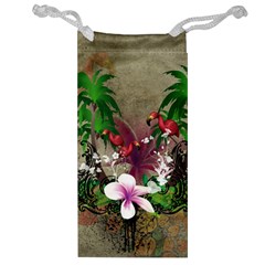 Wonderful Tropical Design With Palm And Flamingo Jewelry Bags