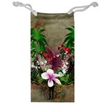 Wonderful Tropical Design With Palm And Flamingo Jewelry Bags Front