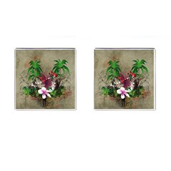 Wonderful Tropical Design With Palm And Flamingo Cufflinks (square)