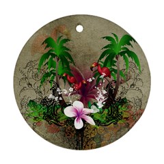 Wonderful Tropical Design With Palm And Flamingo Round Ornament (two Sides) 