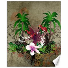 Wonderful Tropical Design With Palm And Flamingo Canvas 16  X 20  