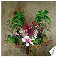 Wonderful Tropical Design With Palm And Flamingo Canvas 20  X 20  