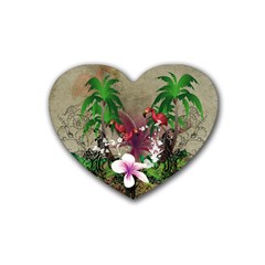 Wonderful Tropical Design With Palm And Flamingo Rubber Coaster (heart)  by FantasyWorld7