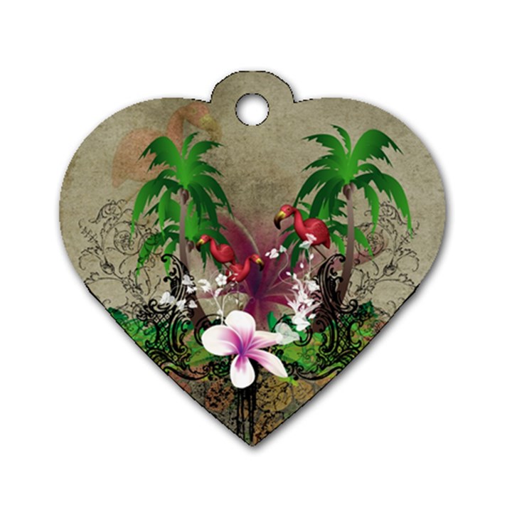 Wonderful Tropical Design With Palm And Flamingo Dog Tag Heart (Two Sides)