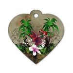 Wonderful Tropical Design With Palm And Flamingo Dog Tag Heart (Two Sides) Back