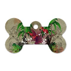 Wonderful Tropical Design With Palm And Flamingo Dog Tag Bone (two Sides)