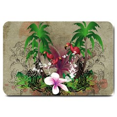 Wonderful Tropical Design With Palm And Flamingo Large Doormat  by FantasyWorld7