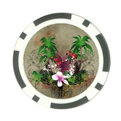 Wonderful Tropical Design With Palm And Flamingo Poker Chip Card Guards