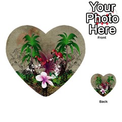 Wonderful Tropical Design With Palm And Flamingo Multi-purpose Cards (heart)  by FantasyWorld7