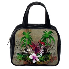 Wonderful Tropical Design With Palm And Flamingo Classic Handbags (one Side)